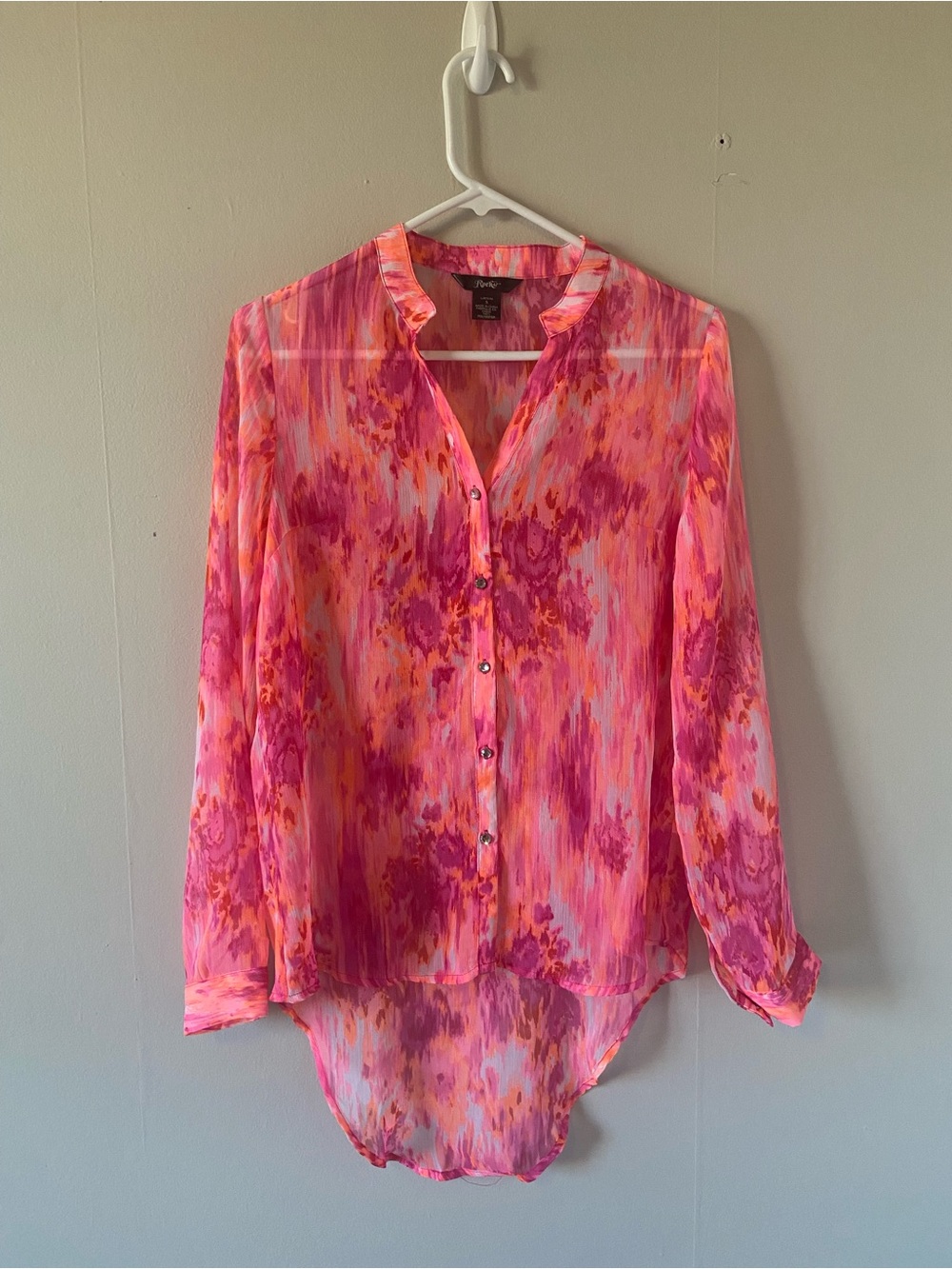 Sheer blouse top retro abstract sheer long sleeve  rock 47 by wrangler small